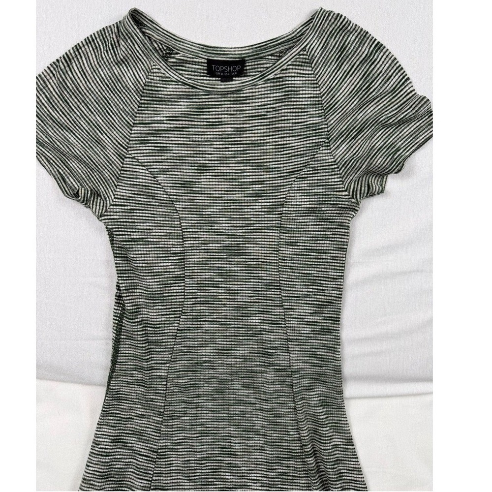 Topshop Green White Space Dye Striped Jersey Knit Skater Dress US 4